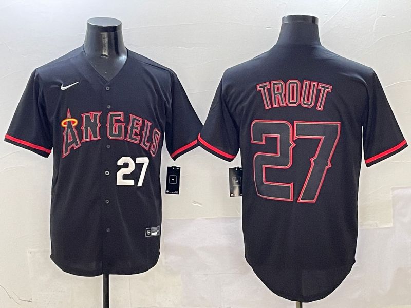 Men Los Angeles Angels #27 Trout Black Game 2025 Nike MLB Jersey style 4